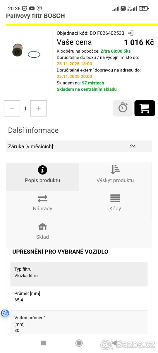Palivový filtr naftový BOSCH F026402533 - 4