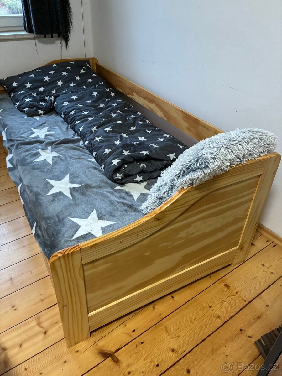 Postel - Dřevěné jednolůžko s přistýlkou - 4