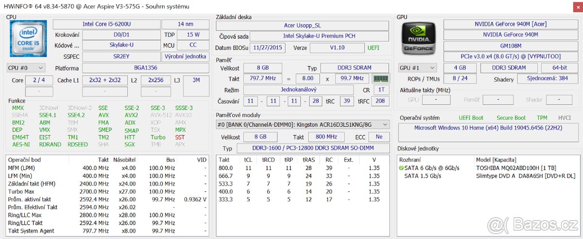 Notebook Acer Aspire V15 Black Aluminium (V3-575G-50W2 / NX. - 4