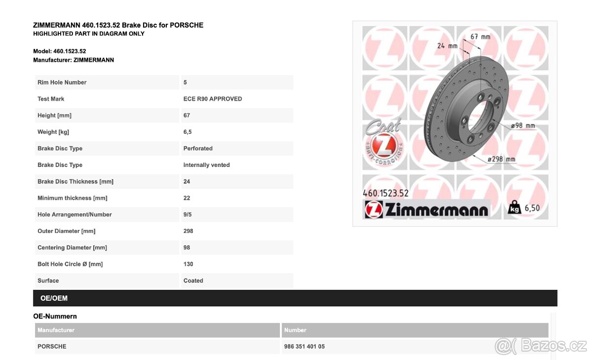 Brzdové kotouče přední Porsche Boxster - 4