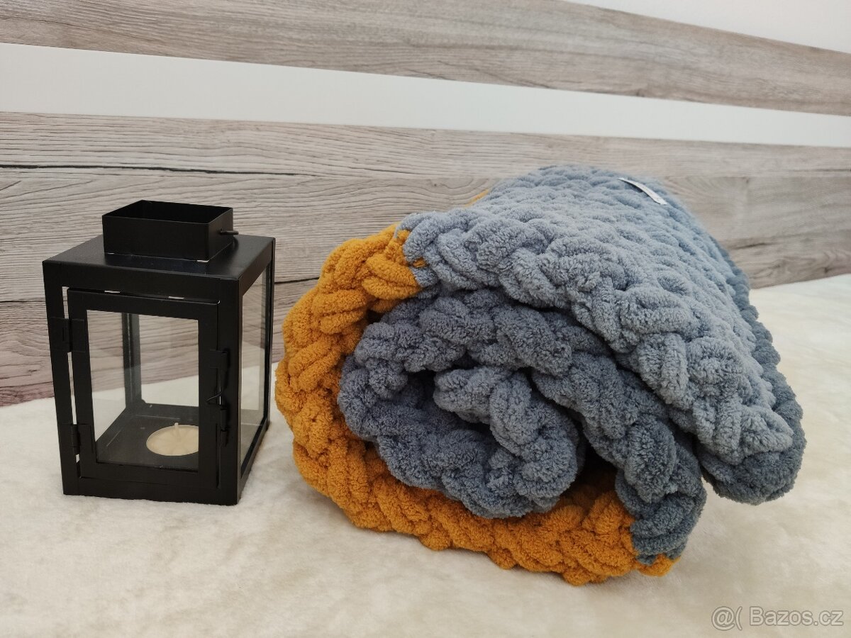 Pletená dětská deka šedá-horčicová - 4