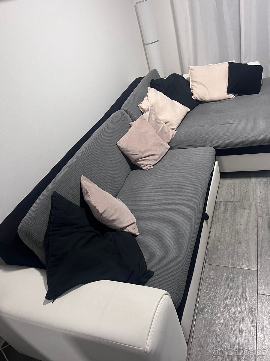 Rohová sedačka – levý roh – šedobílá kombinace, pohodlná, za - 4
