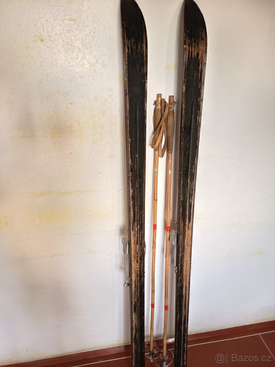 Prodám starožitné dřevěné lyže - 4