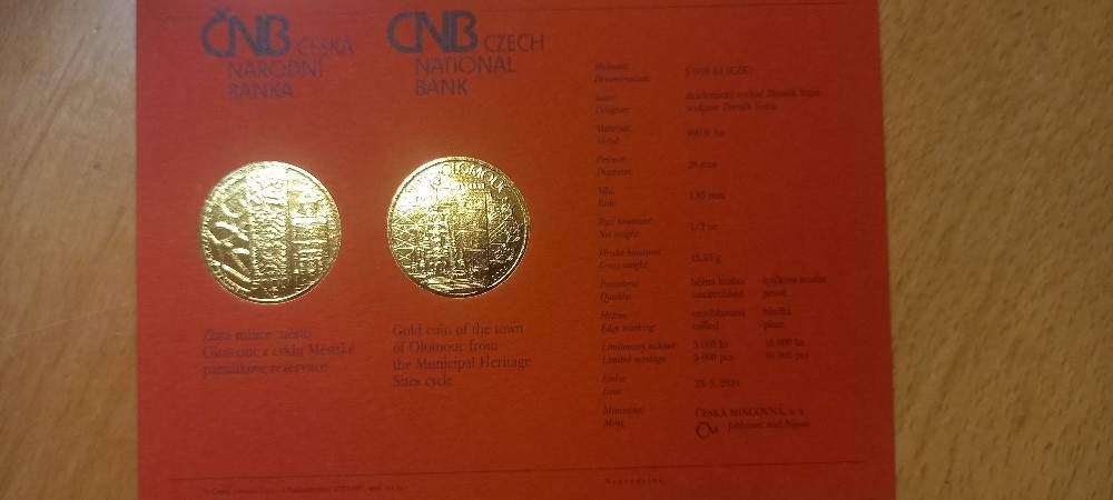 zlatá mince ČNB 5000Kč Olomouc,b.k. - 4
