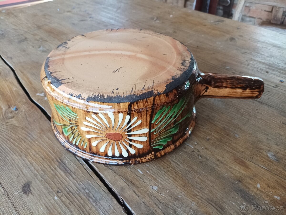 MALOVANÝ KAMENINOVÝ HRNEC S DRŽADLEM - FRANCIE - 4