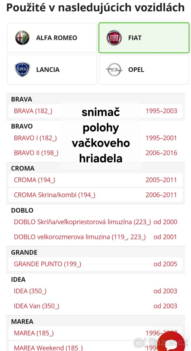 Snimac polohy vacky Afa, Fiat, Opel, Lancia, Saab - 4