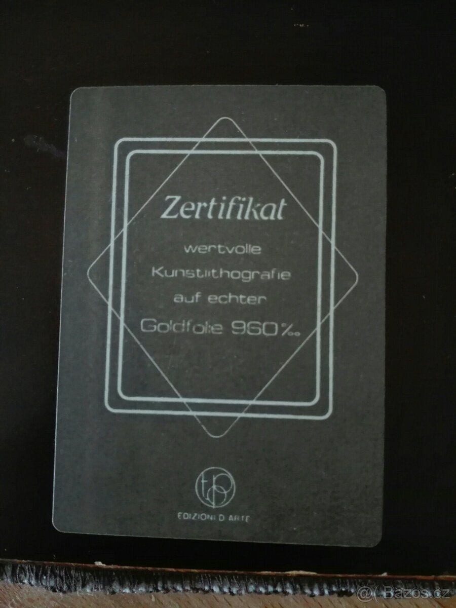 Umělecká litografie na zlaté fólii v dřevěném rámečku - 4