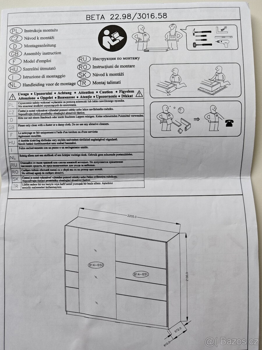 Velká šatní skříň Beta 220x210cm - posuv+zrcadlo - 4