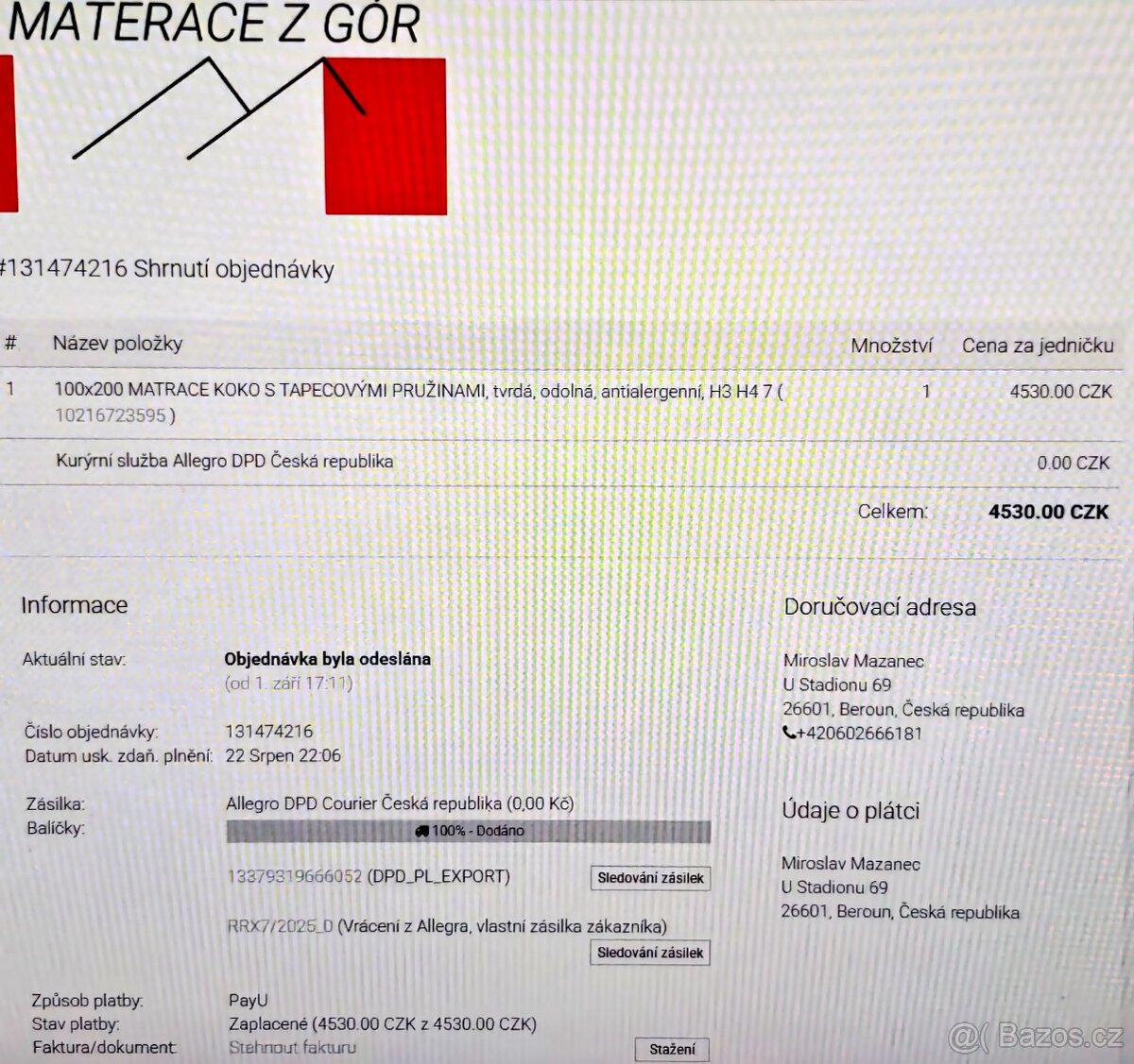 TAŠTIČKOVÁ MATRACE KOKO, odolná, antialergická 100x200 - 4