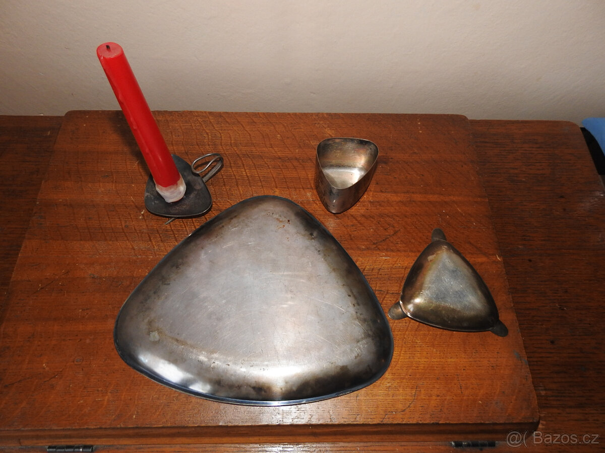 Starožitný svícen tác kalíšek na cigarety popelník - 4