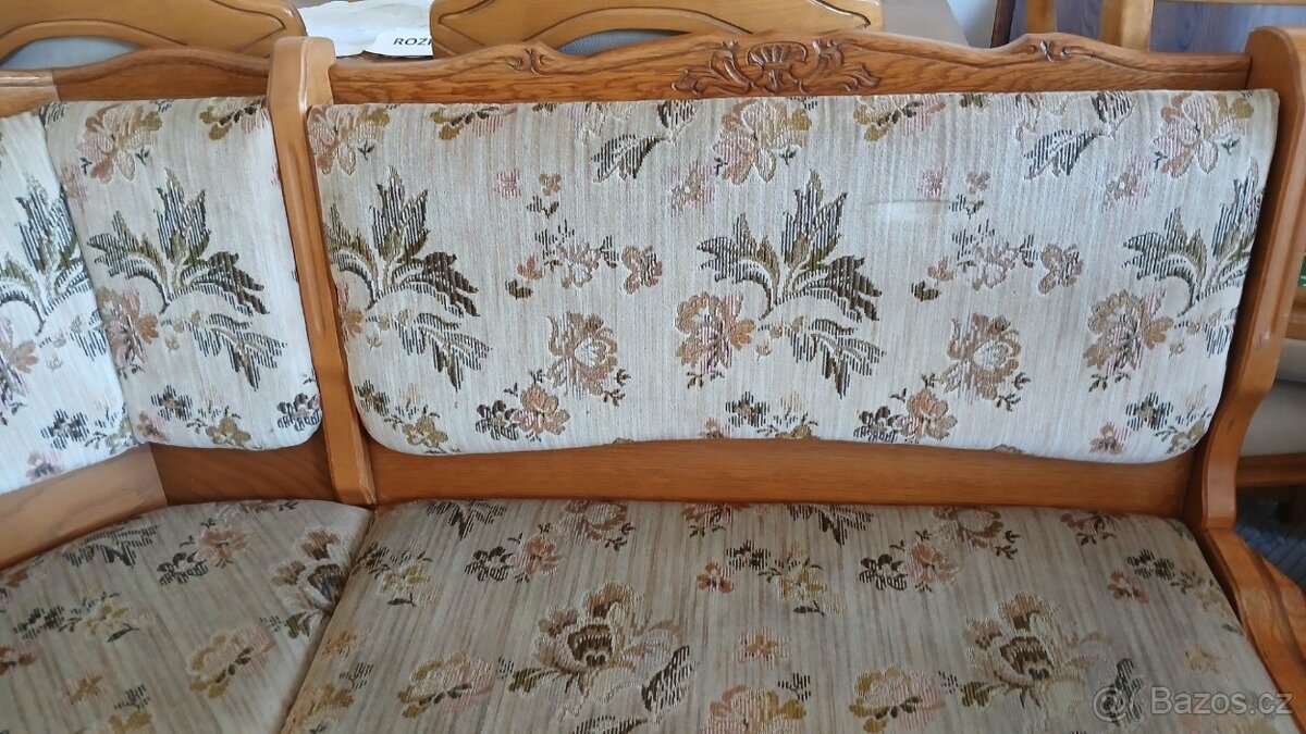 Masivní rustikální lavice+1 židle+rozkl.stůl - 4