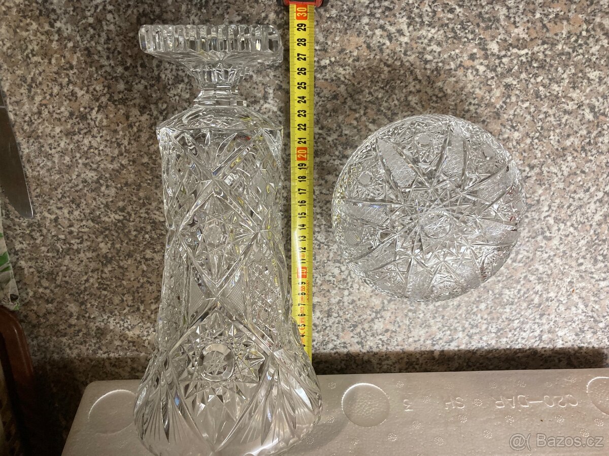 Retro broušená váza + dóza - 4