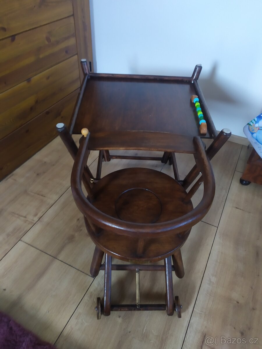 Dětská dřevěná židlička – retro, jídelní, rozkládací - 4