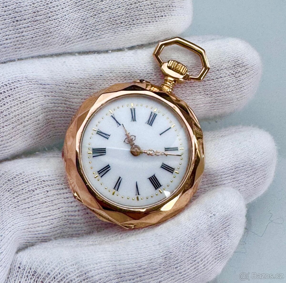 18K CELO ZLATÉ KAPESNÍ HODINKY S MONOGRAMEM - FUNKČNÍ - 4