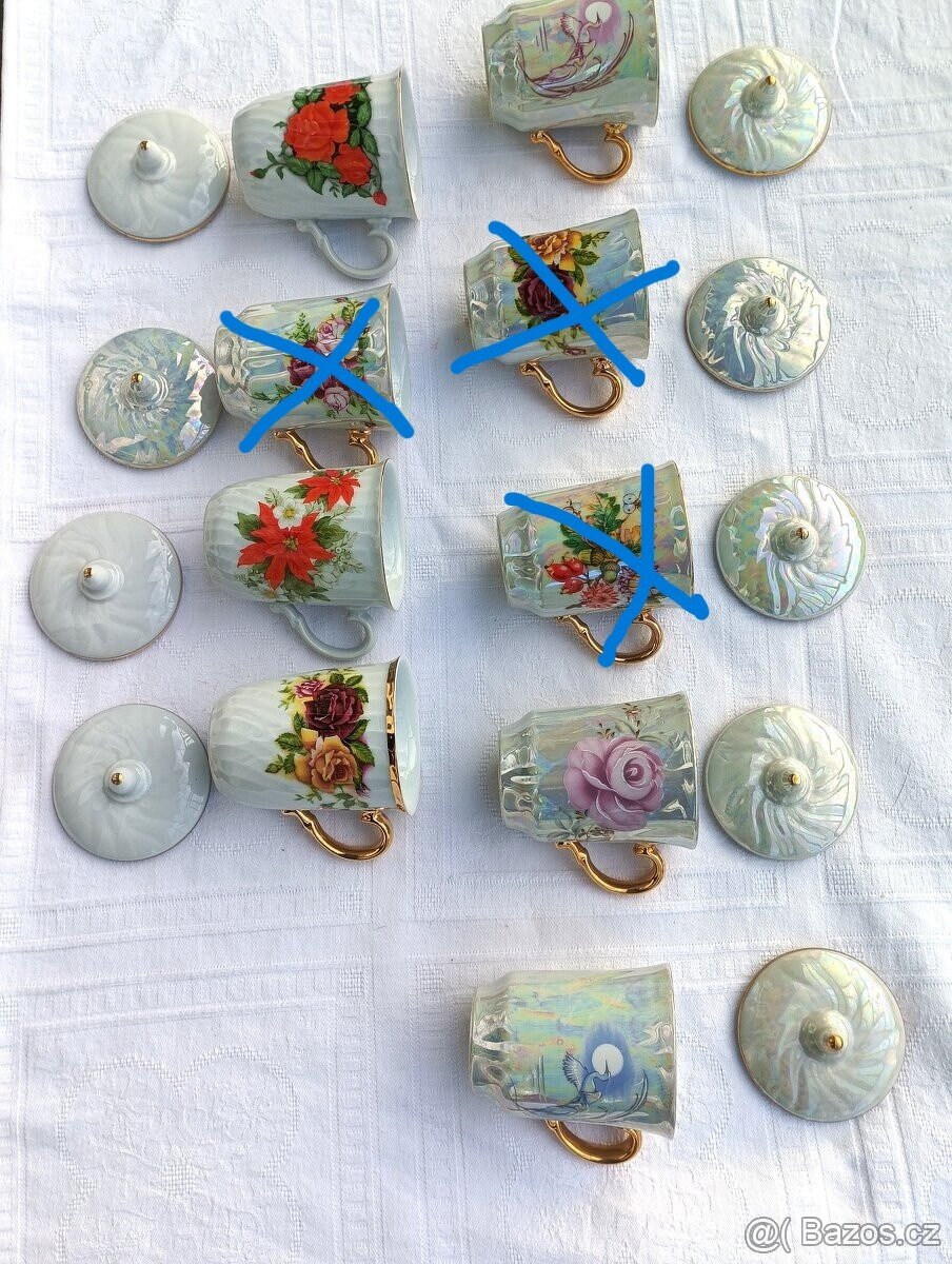 Retro - polička,dušičkové hrníčky,ubrusy,vajíčka, keramika - 4