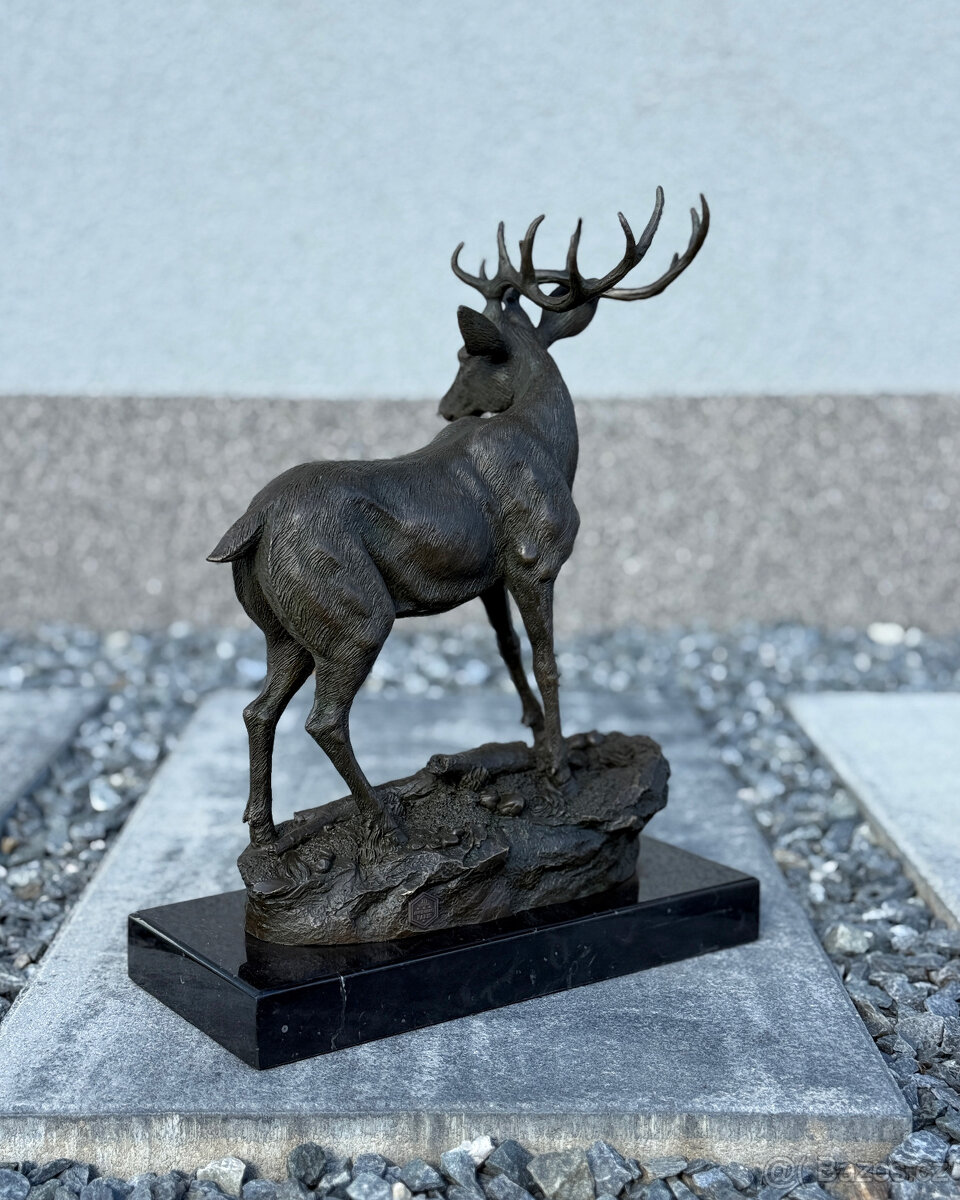 Bronzová socha Jelen majestátní zvířete dekorace příroda - 4