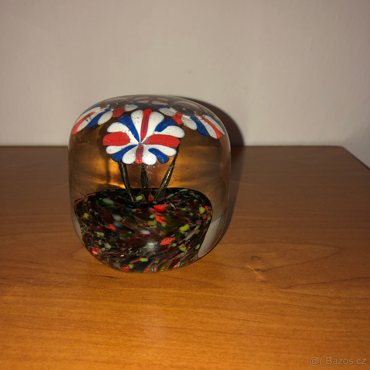 Starožitné skleněné těžítko květy - 4