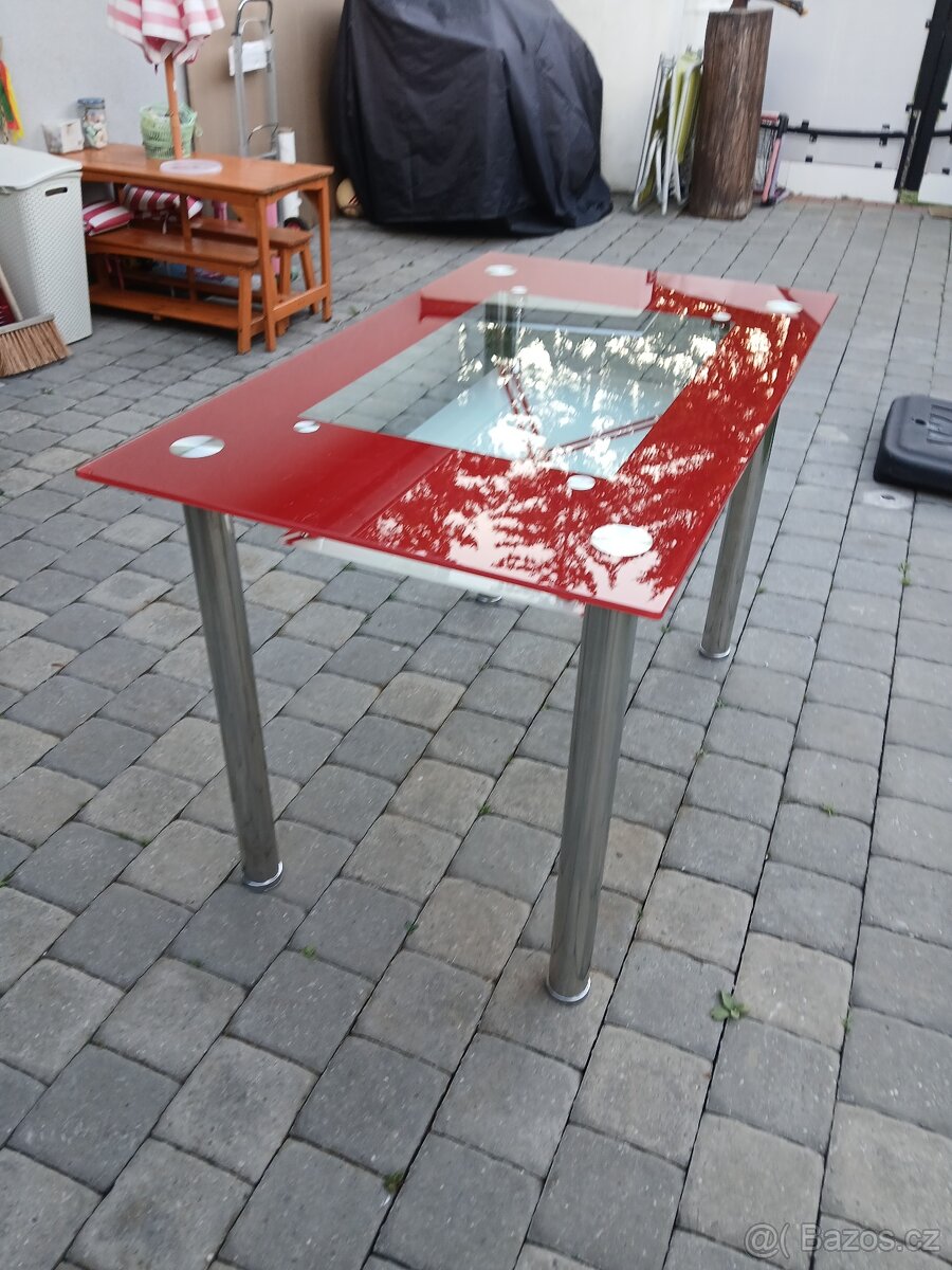 Skleněný jídelní stůl -Červený - 4