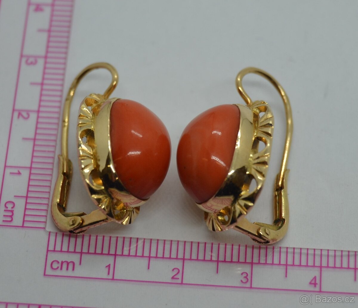 Zlaté náušnice s KORÁLEM - 4