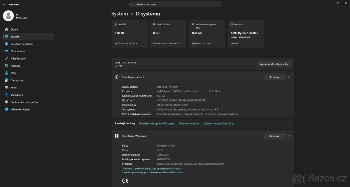 Herní PC | RTX 3070 8GB | Ryzen 5 3600 | 16GB RAM - 4