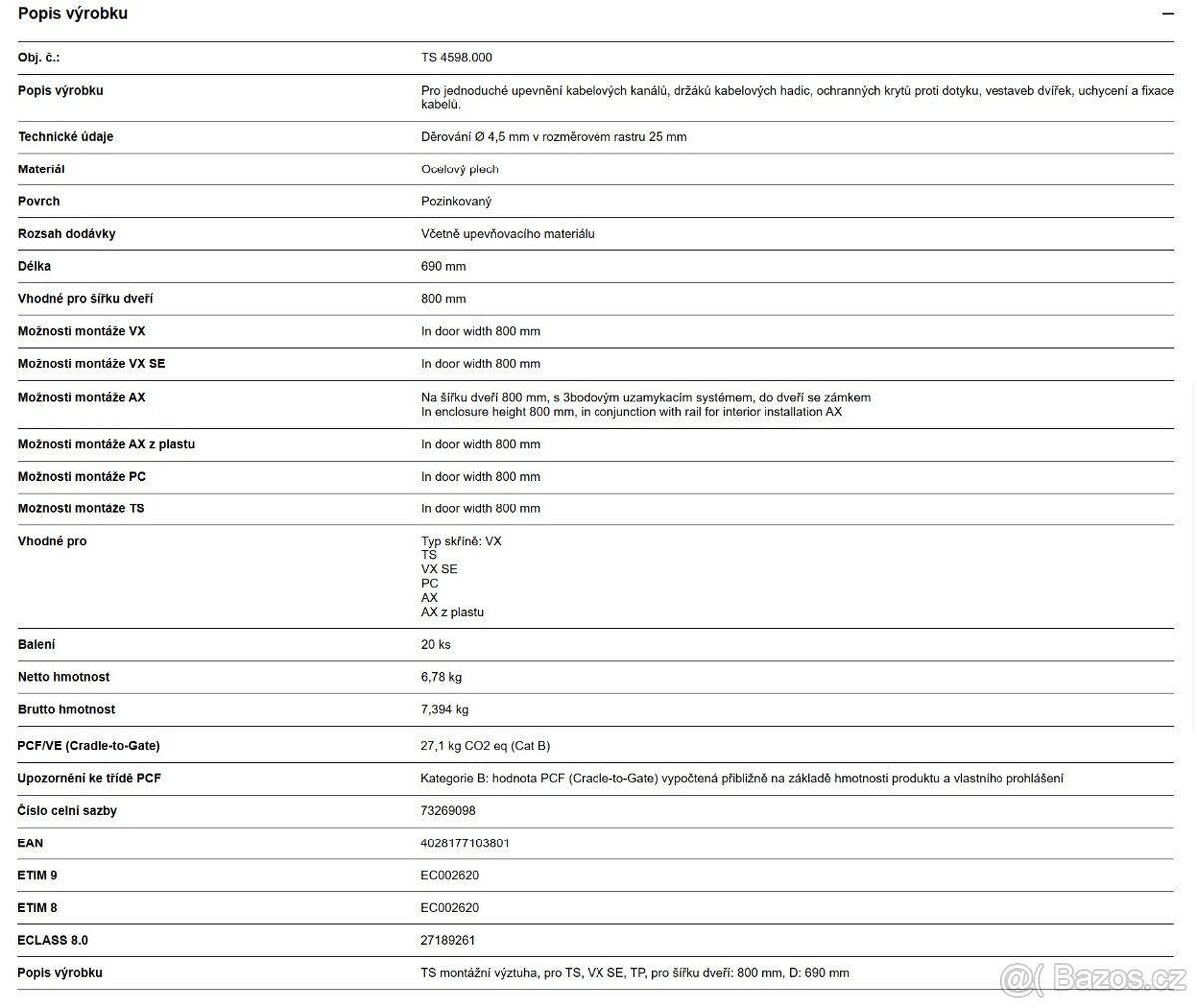 Výztuha dveří RITTAL 4598000, 800mm, bal=20ks - 30ks - 4