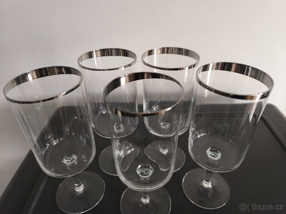 Sada vintage sklenic na noze s platinovým okrajem - 4