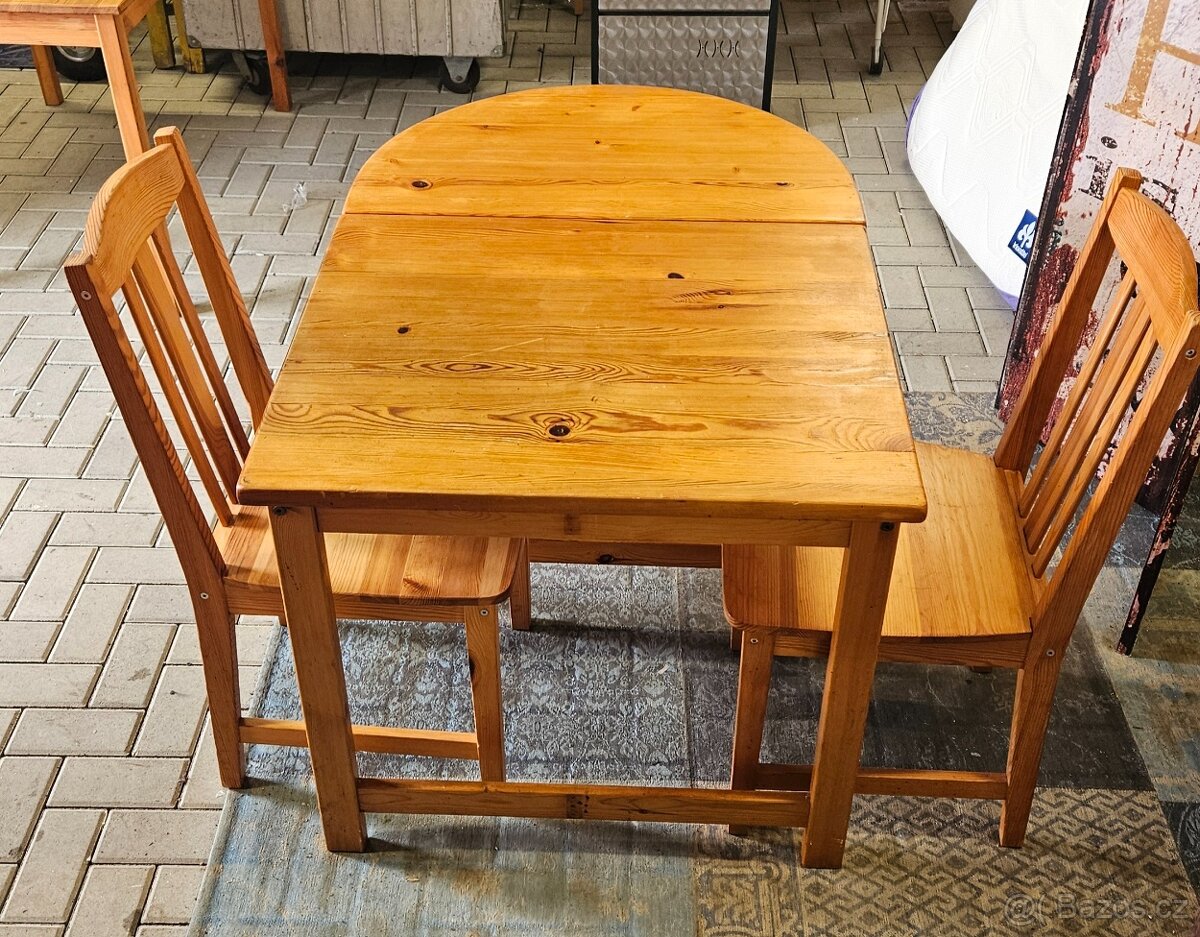 Skládací stůl + 2x židle borovice - 4