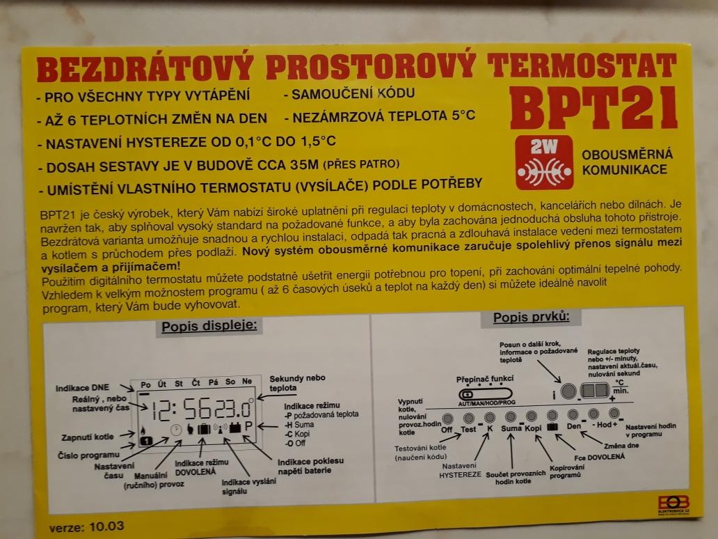 Bezdrátový termostat BPT21 - nový - 4