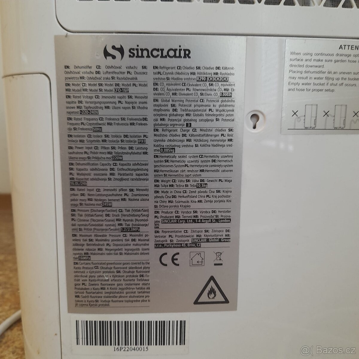 Odvlhčovač vzduchu Sinclair CFO-16P - 4