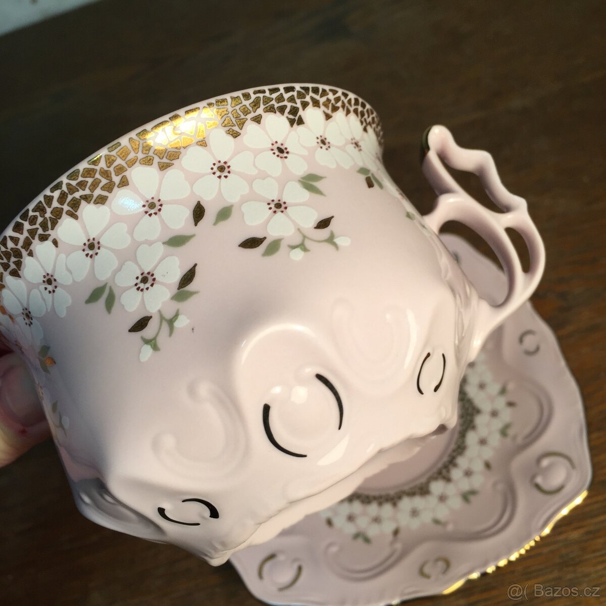 šálek růžový porcelán Chodov neobvyklý model Top stav - 4