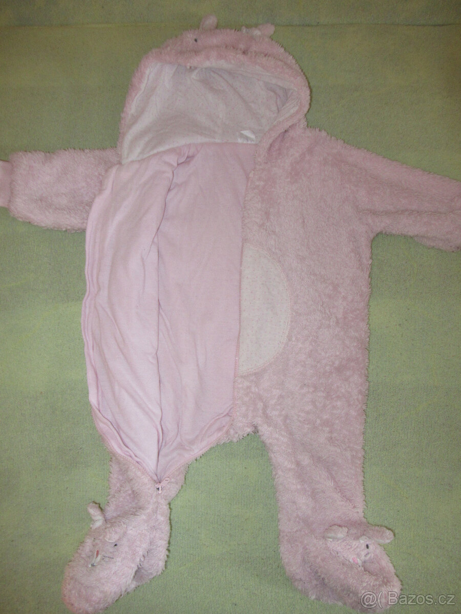 Teplý růžový overal - králíček, vel.3-6měsíců - 4