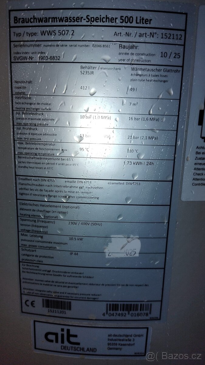 Akumulační nádrž 500l nová - 4