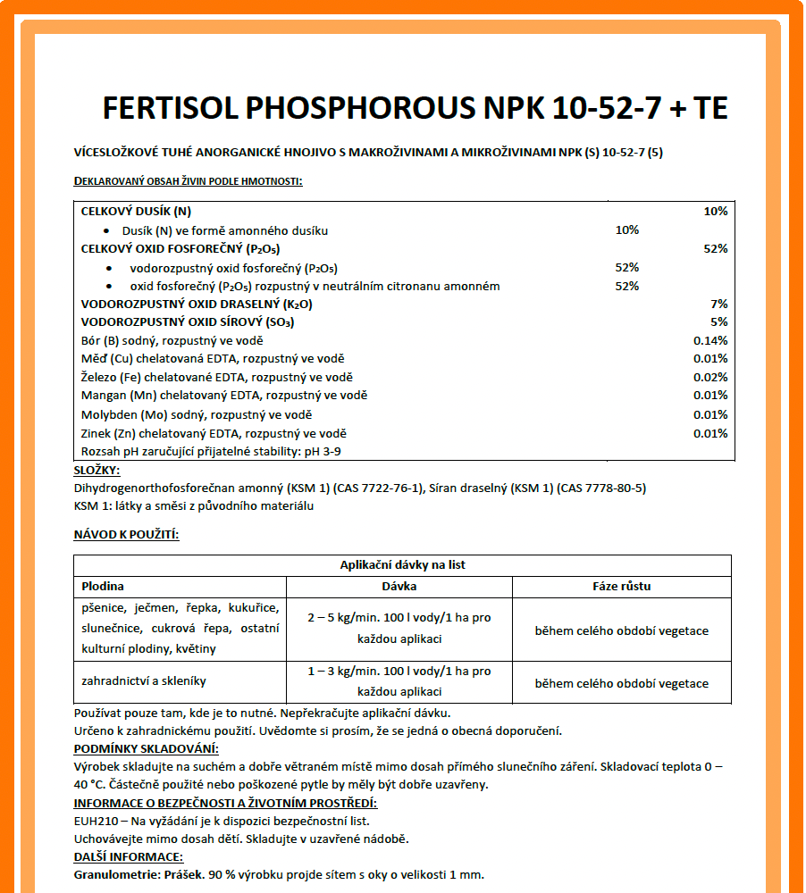Vodorozpustné hnojivo Fertisol NPK 10-52-7-5S +TE - 4