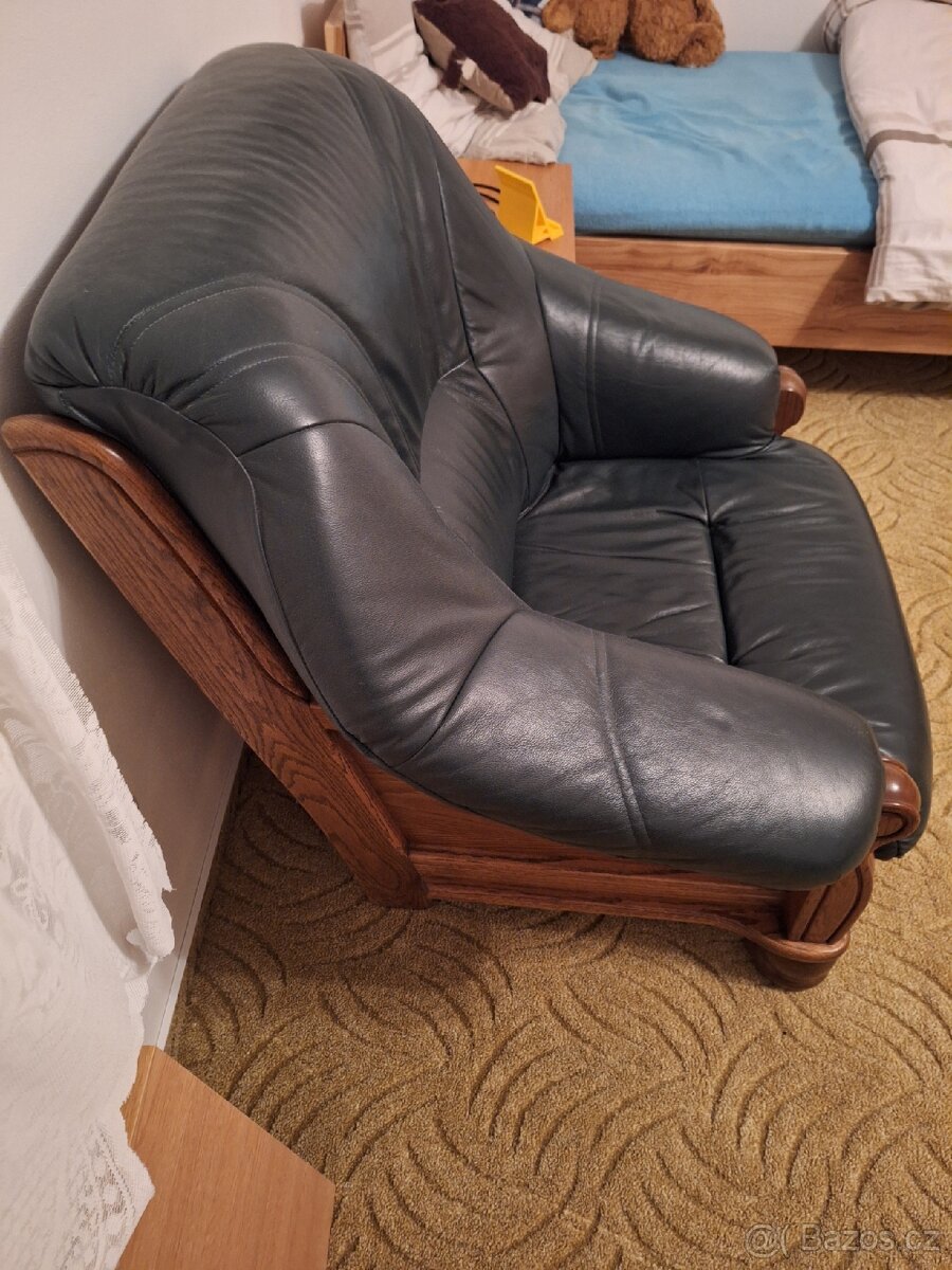 Dubová rustikální kožená sedací souprava - 4