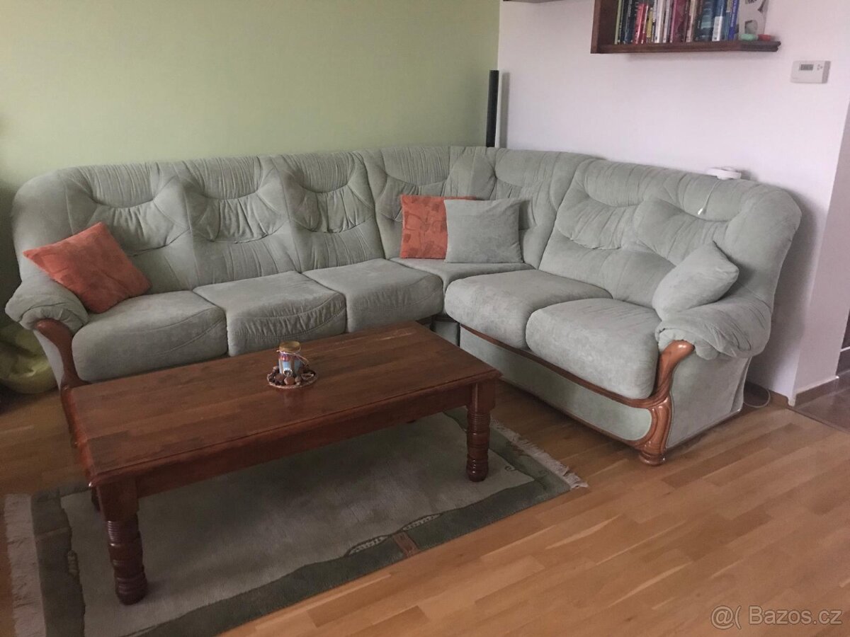 Rohová sedací souprava, křeslo a taburet - 4