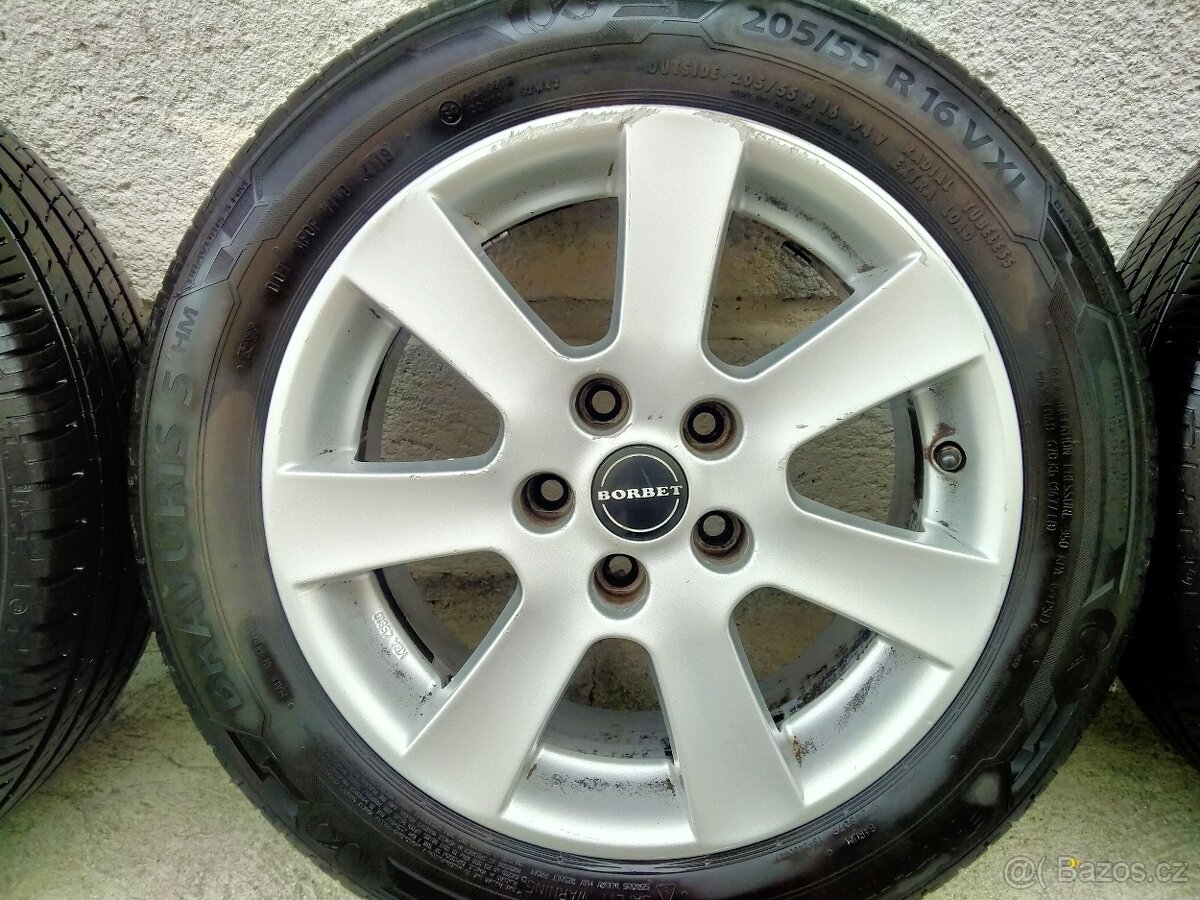 Alu kola Borbet 7J x r16, 5x112, ET 38, Letní pneu - 4