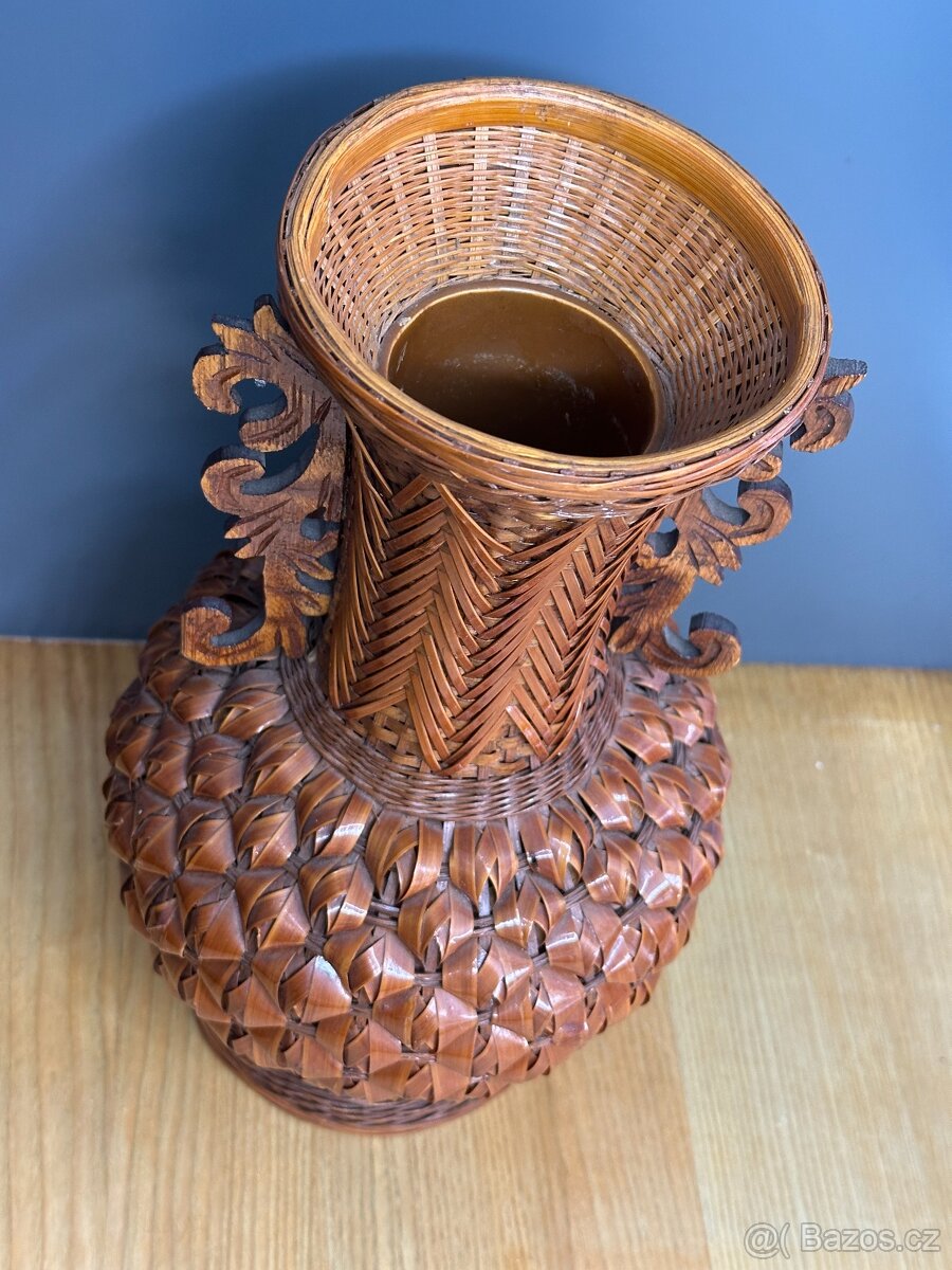 Proutěná váza na ikebanu, ručně vyr. 2010, dovoz Japonsko - 4