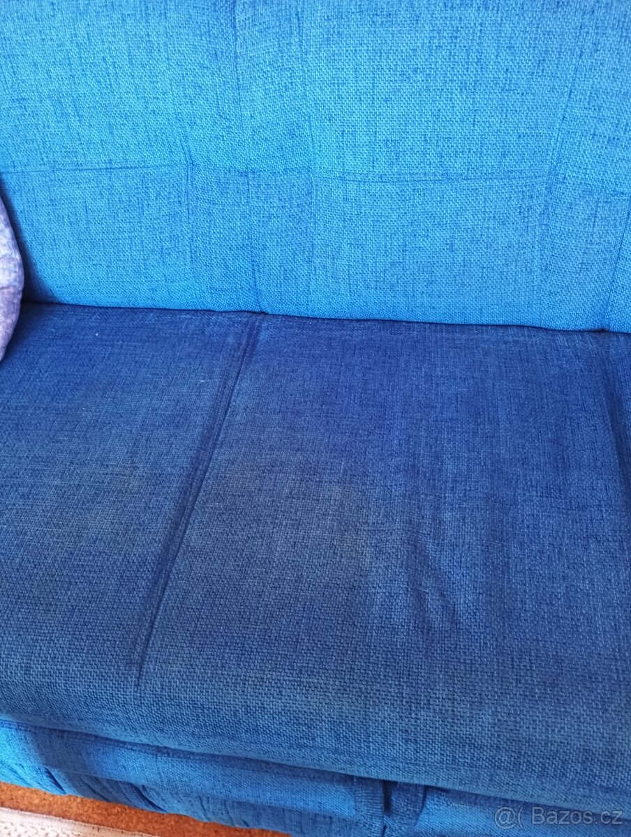 Rohová sedací souprava, levá + dva taburety, modrá - 4