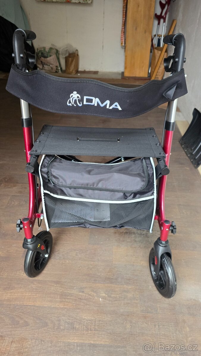 Čtyřkolové skládací chodítko - vínové, nové, nepoužité - 4