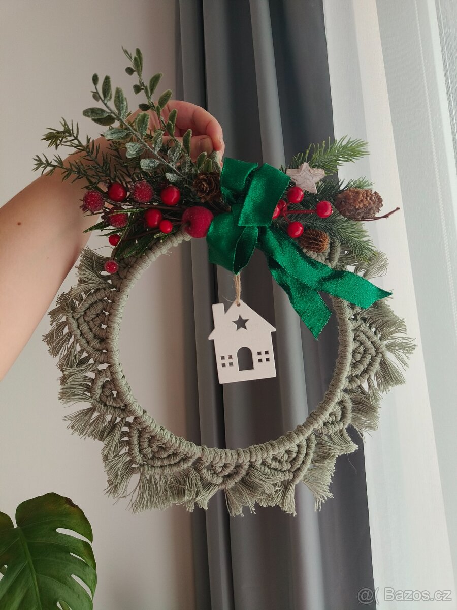 Vánoční dekorace, věnce (makramé) - 4