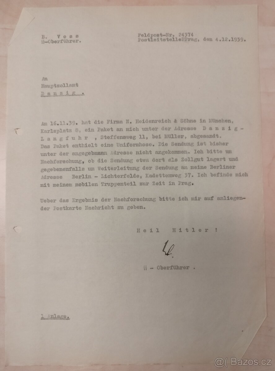 DOKUMENTY PO GENERÁL SS BERNHARD VOSS 4 - 4