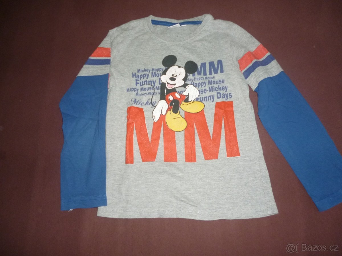 4x Trika s dlouhým rukávem s Myšákem Mickey, vel. 7 let - 4