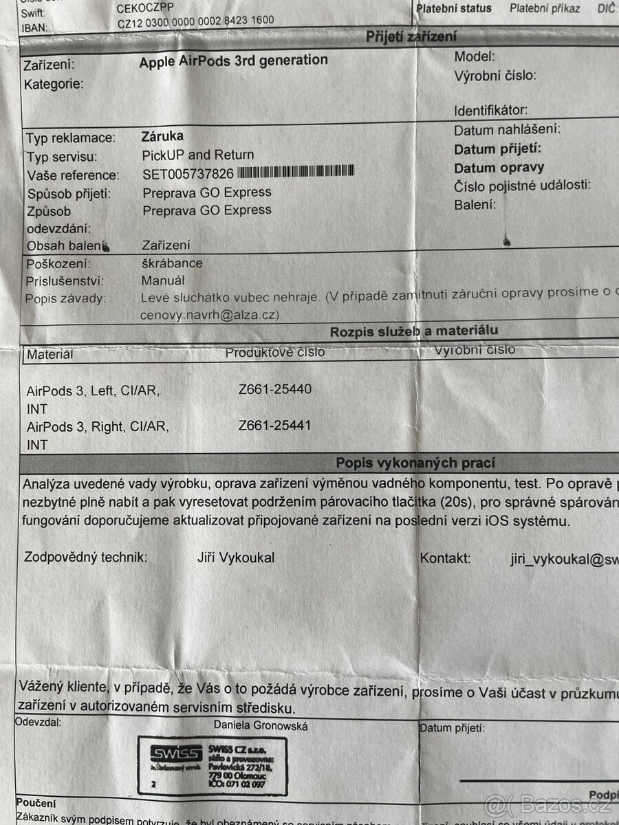 Apple AirPods 3.generace (levé nehraje) - 4