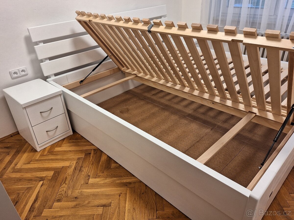 Nová bílá dubová postel, nosnost 700 kg, masiv 4 cm, odvoz - 4