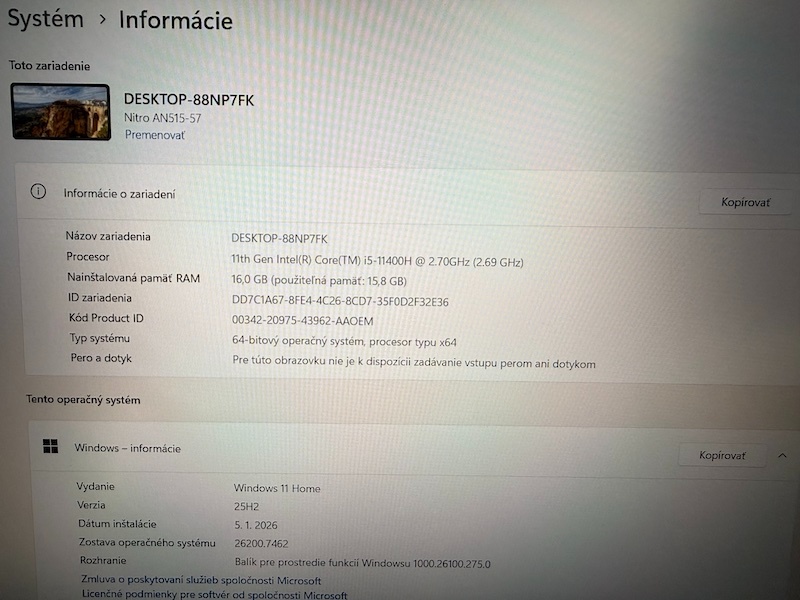 Acer NITRO 5, Core i5, nVidia, 16GB ram, 512GB NVMe - 4