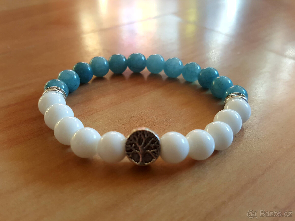 nový náramek polodrahokam minerál akvamarín jadeit - 4