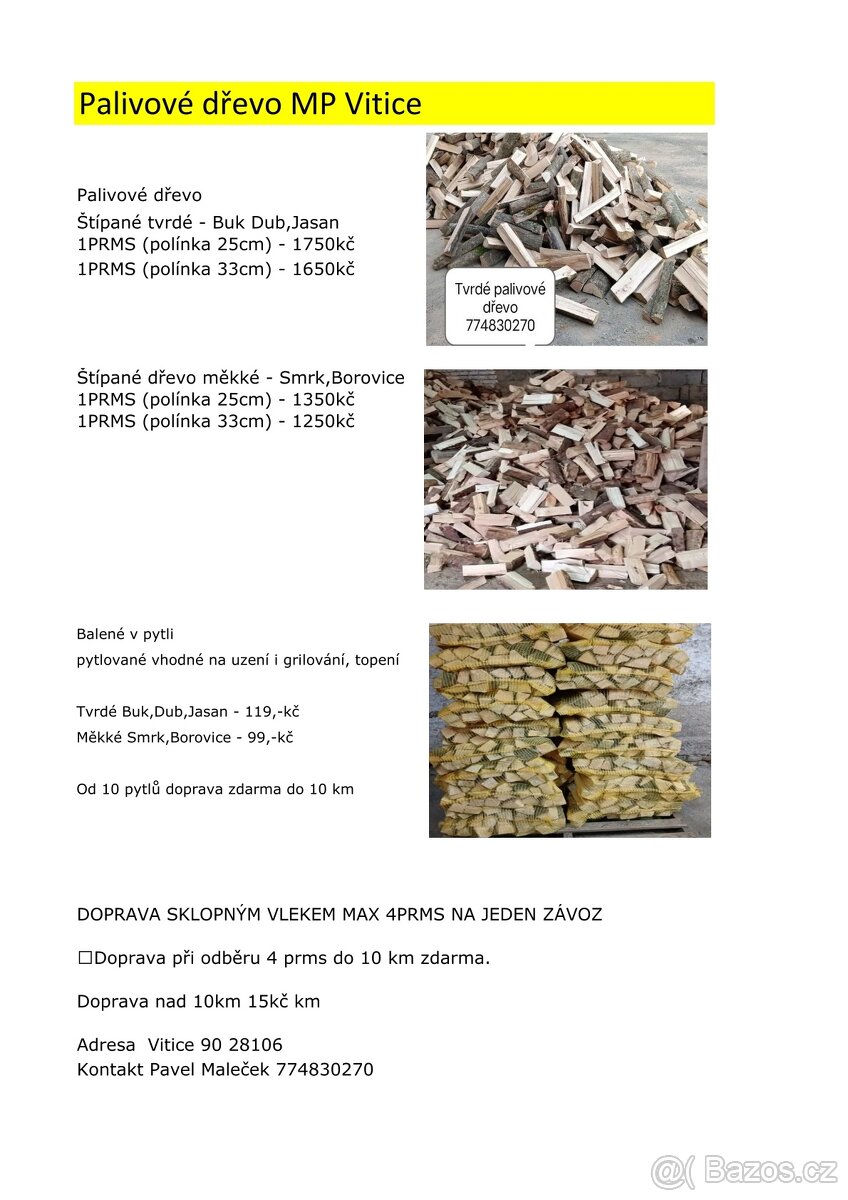 Palivové dřevo,štípané, pytlované,topení,grilování - Vitice - 4