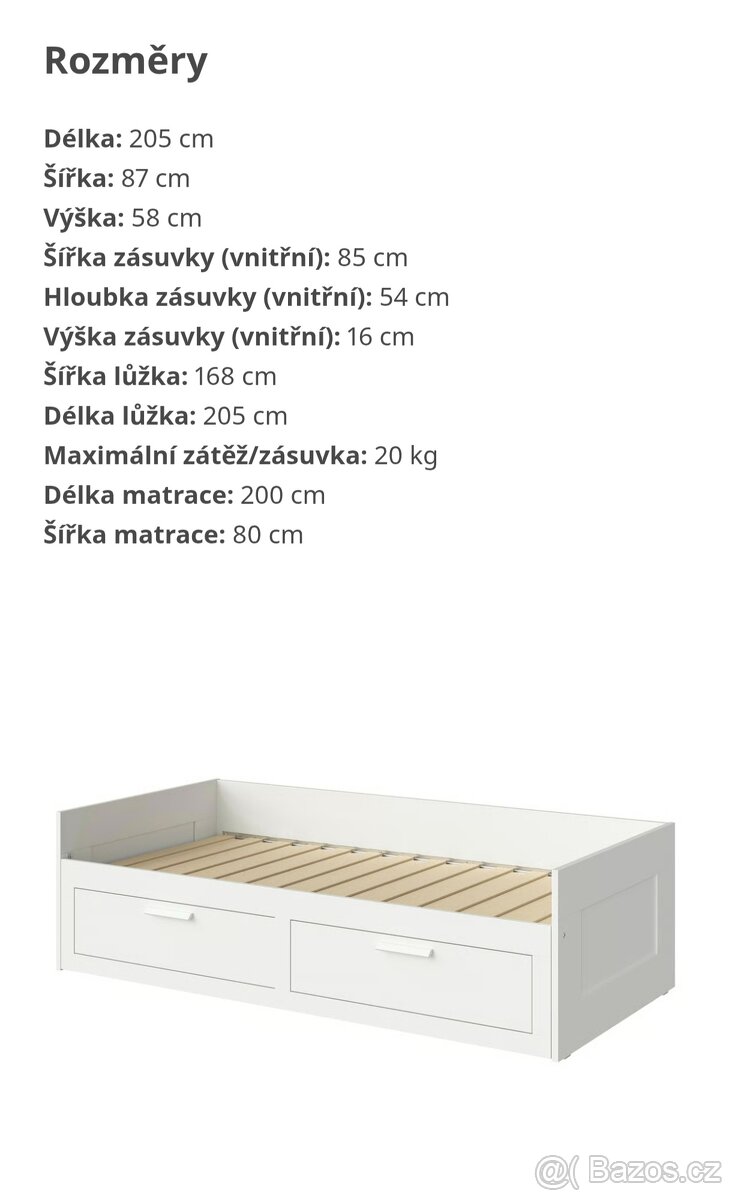 Prodám rozkládací postel IKEA 80/160cm x 200cm - 4