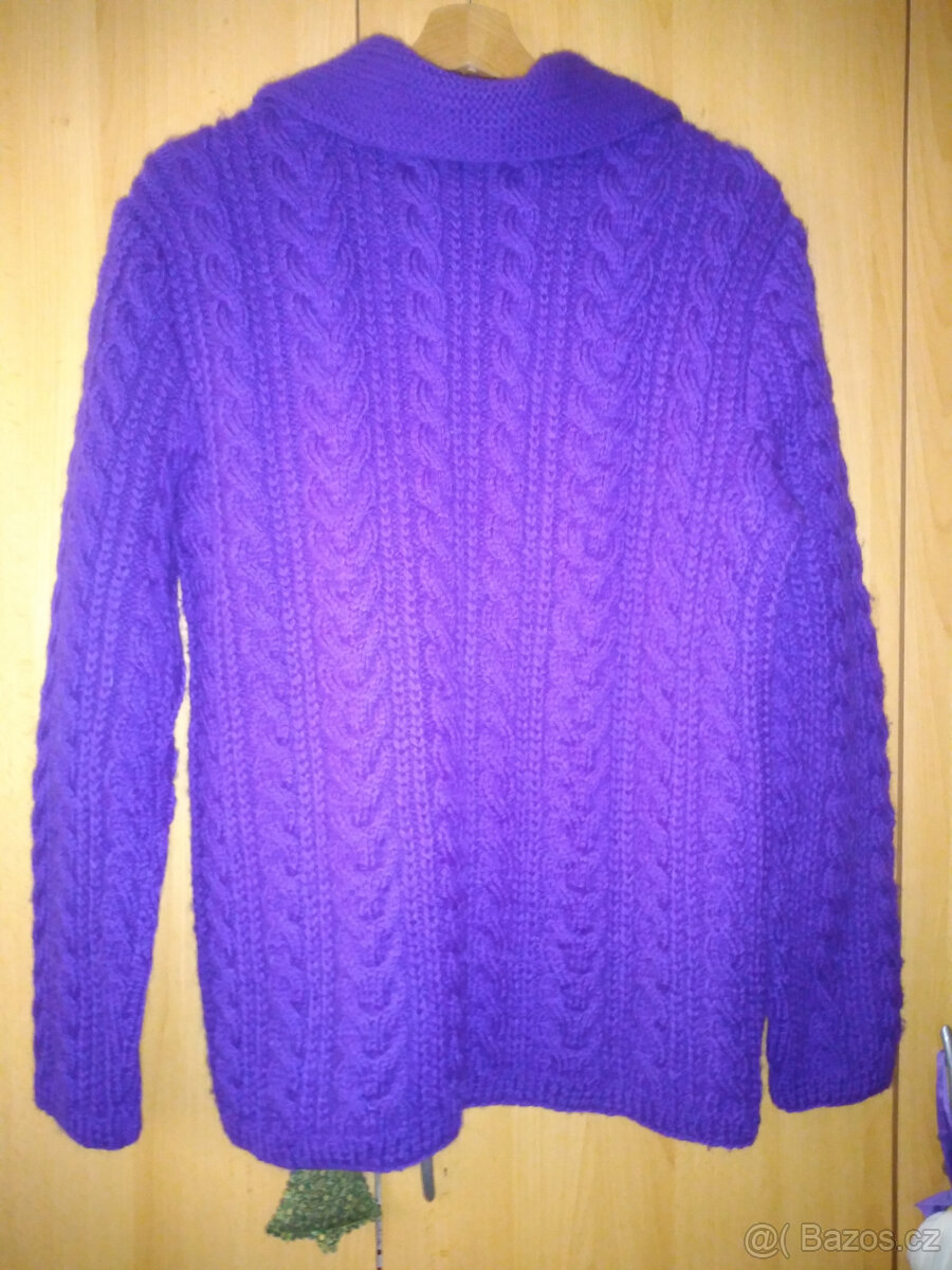 Fialový svetr na zip, límec, 2 kapsy - 4