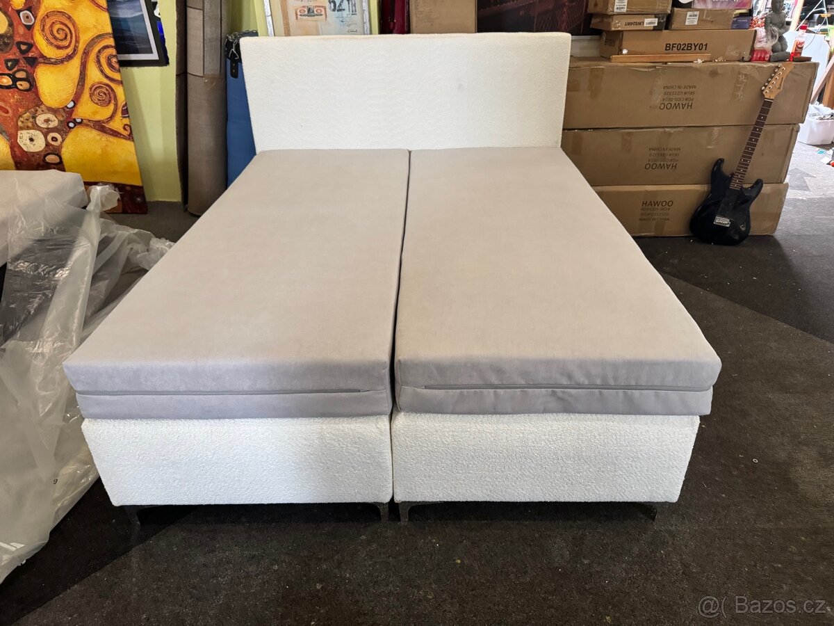 Nová postel-letiště Boxspring 160x200 krémovo-bílá - 4